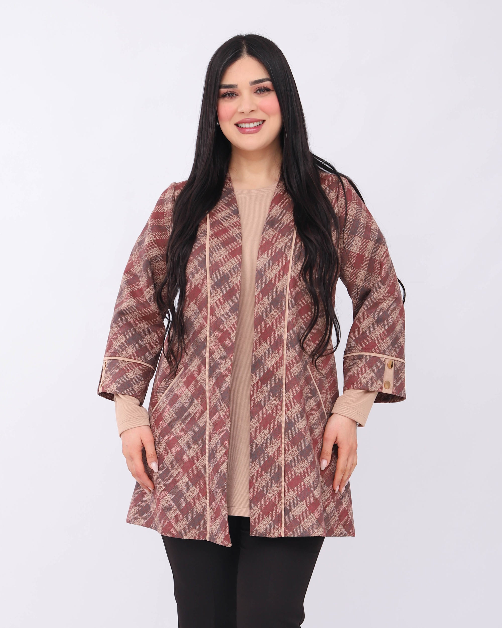 twinset élise rouge brique porté de face sur mannequin